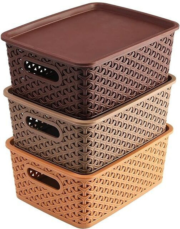 Vrajpolyplast Plastic Unbreakable Plastic Storage Basket/Organizer/Bin For Home, Kitchen, Bathroom, Storage Basket(Pack of 3)