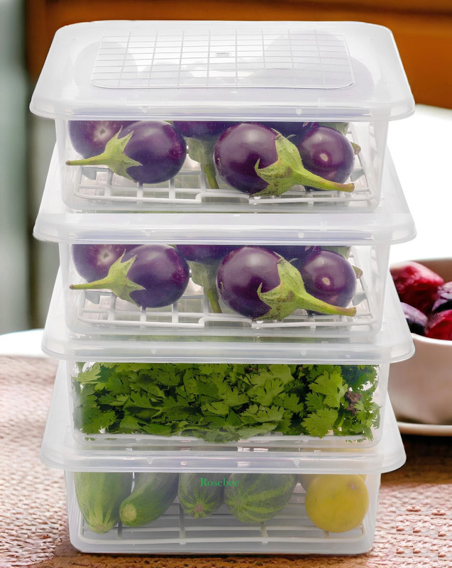 Craftbin Plastic 2400ml Fridge Storage Container for Fruit, Fish, Vegetables, Food Storage Basket(Pack of 4)