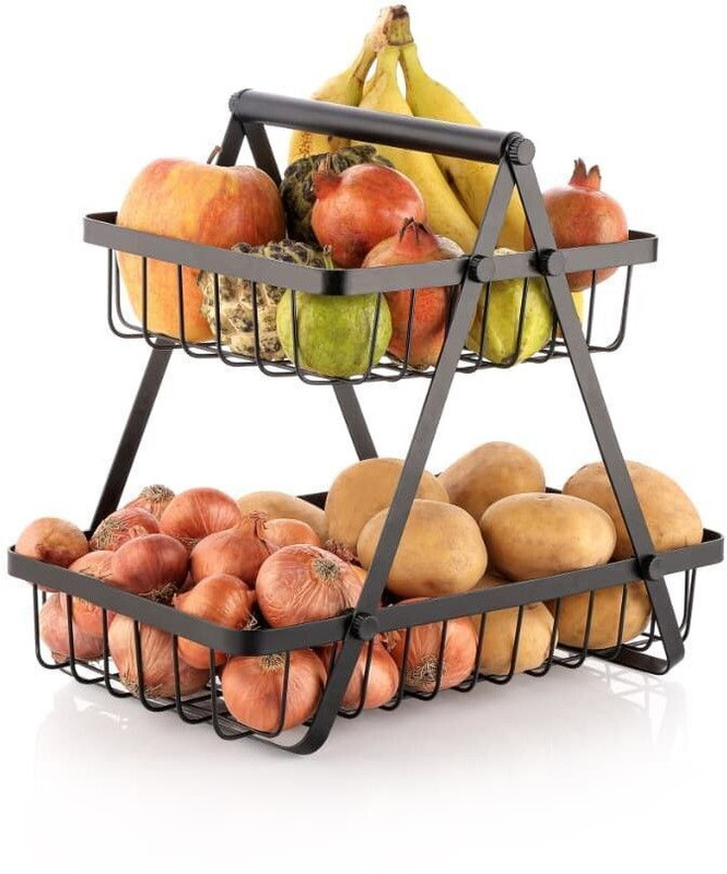 Puno Iron 2 Tier Metal Fruit & Vegetable Basket Stand Storage Basket(Pack of 1)