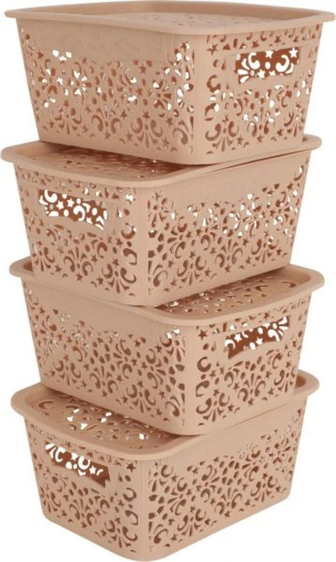 Flipkart SmartBuy Plastic Mini Turkish Baskets with Lid for Kitchen, Vegetables & Wardrobe 24cmX17cmX10cm Storage Basket(Pack of 4)