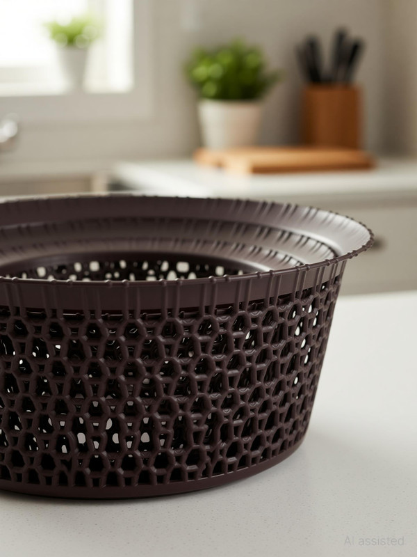 KUBER INDUSTRIES Plastic Multiuses 3 Different Sizes Round Plastic Storage Basket/Organizer (Brown) Storage Basket(Pack of 3)