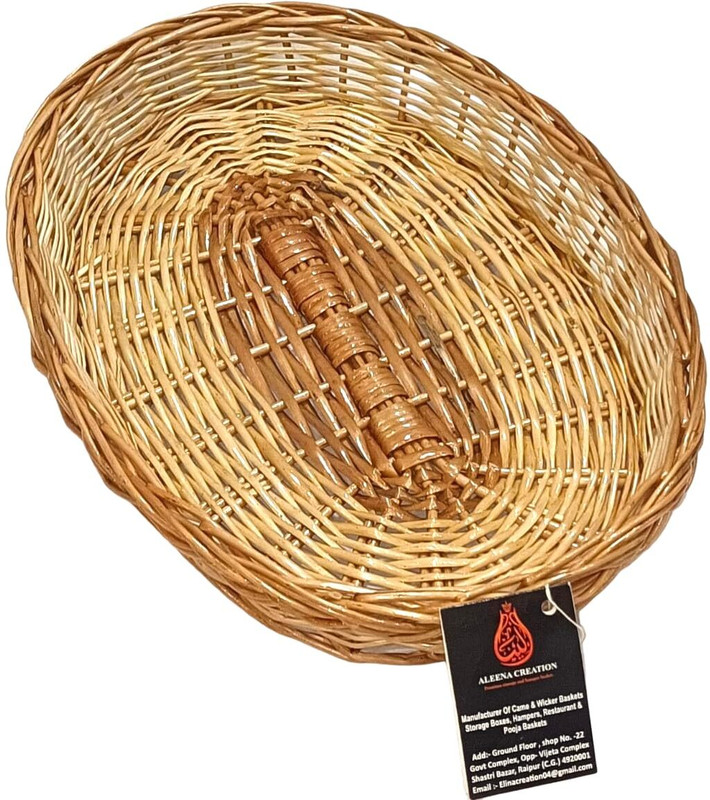 Aleena creations Bamboo Oval Shape Basket Hamper/Flower/Chocolate/Bread/Pooja/Fruits Basket, 13x9 in, Storage Basket(Pack of 1)