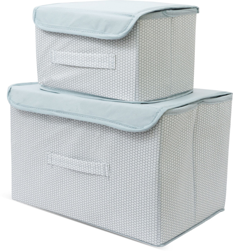 DIVINE Cotton Foldable Drawer Rectangular Storage Basket with Lid & Handle Closet Organizer Storage Basket(Pack of 2)