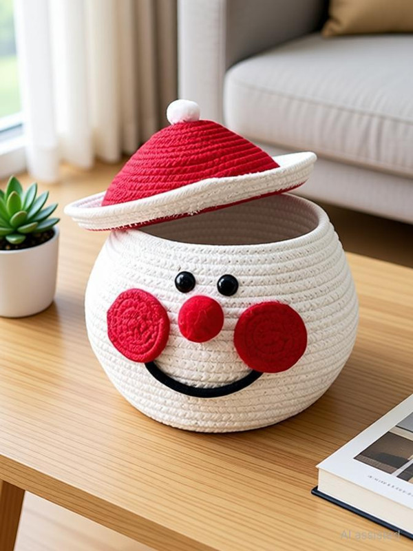 GHATIN Cotton woven basket with cap (lid) Storage Basket(Pack of 1)