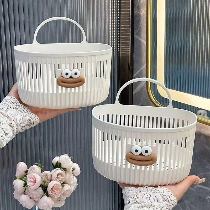 Enparmi Plastic Cute Wall Mounted Storage Basket MultiPurpose Hanging Storage Basket with Handle Storage Basket(Pack of 2)
