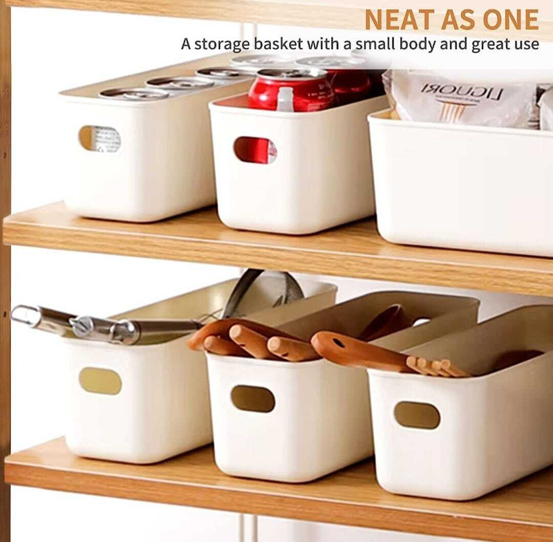 AMB Plastic 4 PCS | Compact Organizer Box with Handles for Drawers, Kitchen, Bathroom & Home Storage Basket(Pack of 4)