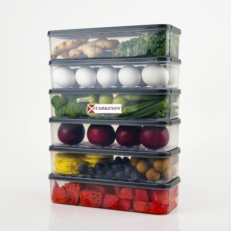 STARKENDY Plastic 6 PCS BPA Free Airtight Unbreakable Fridge Grocery Fruit Kitchen Storage basket Storage Basket(Pack of 6)