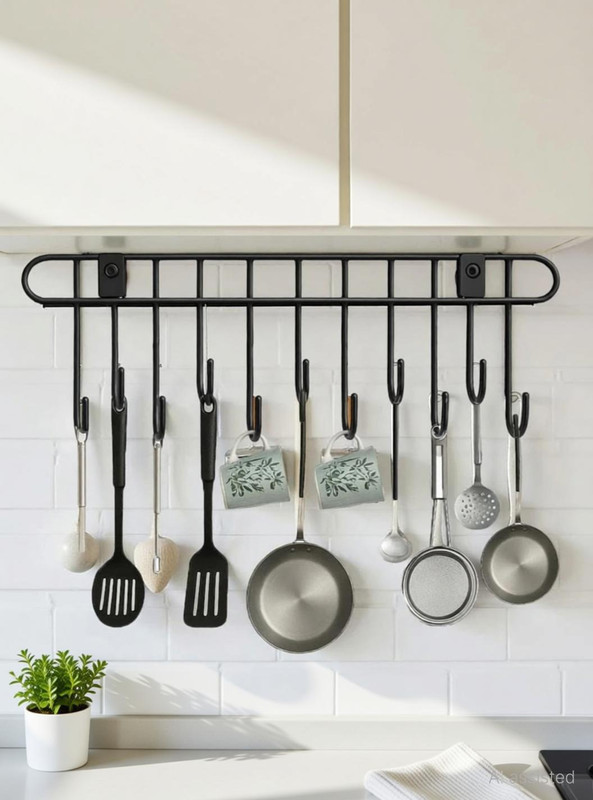 DXDT Carbon Steel Storage Basket for utensil/Kitchen Tool/ storage organizer 11 Hook Wall Mounted Storage Basket(Pack of 1)