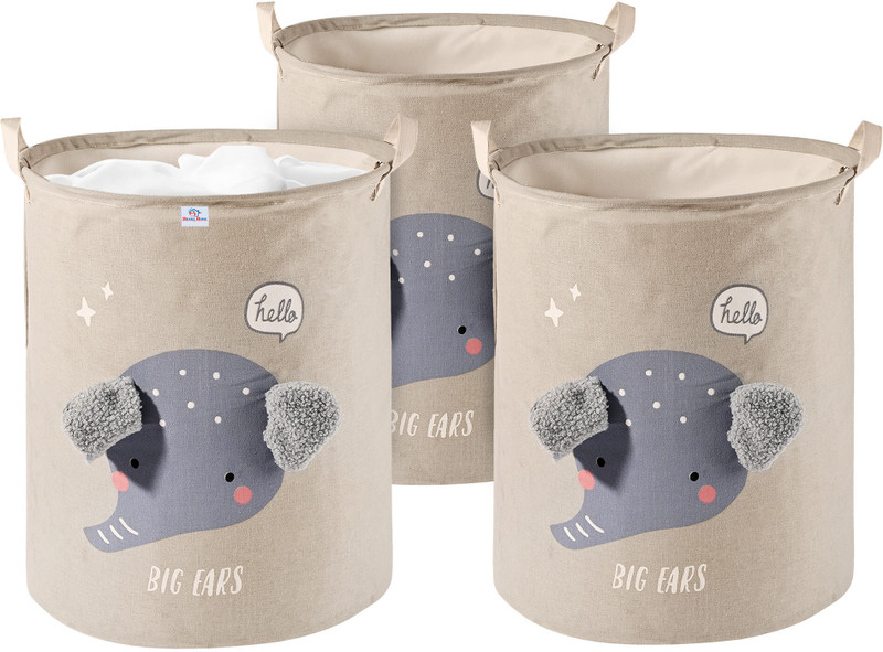 Heart Home Cotton, Polyester Pack of 5 Clothes Basket 38 Ltr with Handle | GM-17-LGRY | Big Ears -White Storage Basket(Pack of 5)