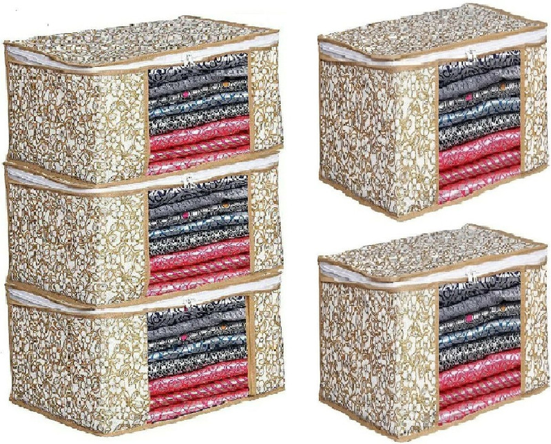 Zigmo Polyester Sari Cover Storage Bags for Clothes with Saree Organiser Storage Basket(Pack of 5)