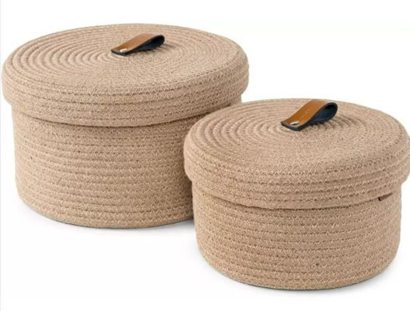 NCS Jute Rope Storage Woven Shelf Basket, Tray, Bucket Organizer for Toys, Fruits,Kitchen Storage Basket(Pack of 2)