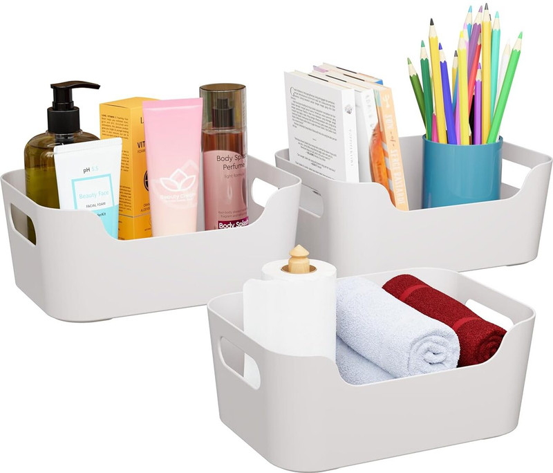 Kienlix Plastic Jolly Plastic Small Basket with Handle for Storage Box Multipurpose Light Weight Storage Basket(Pack of 3)