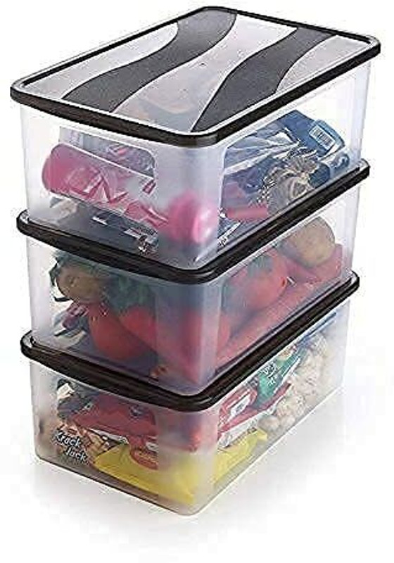 KDZONE Plastic Stackable Clear Storage Containers with Lids Organizer Boxes Storage Basket(Pack of 3)