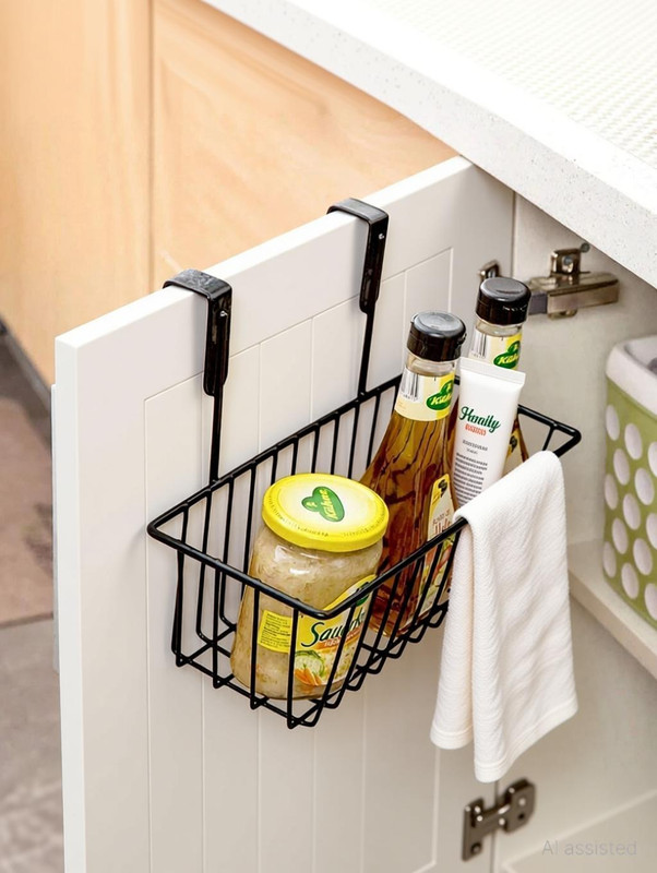 GO HOOKED Iron Hanging Storage Basket, Cabinet Door Organiser, Over Door Kitchen Cabinet Storage Basket Rack Holder Hanging Organiser, Pack of 1 Pc Storage Basket(Pack of 1)