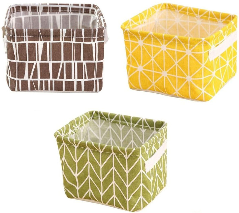 FORABH Cotton LINEN COTTON FOLDABLE STORAGE BASKET, BABY CLOTHES ORGANISER BASKET, BOX Storage Basket(Pack of 3)