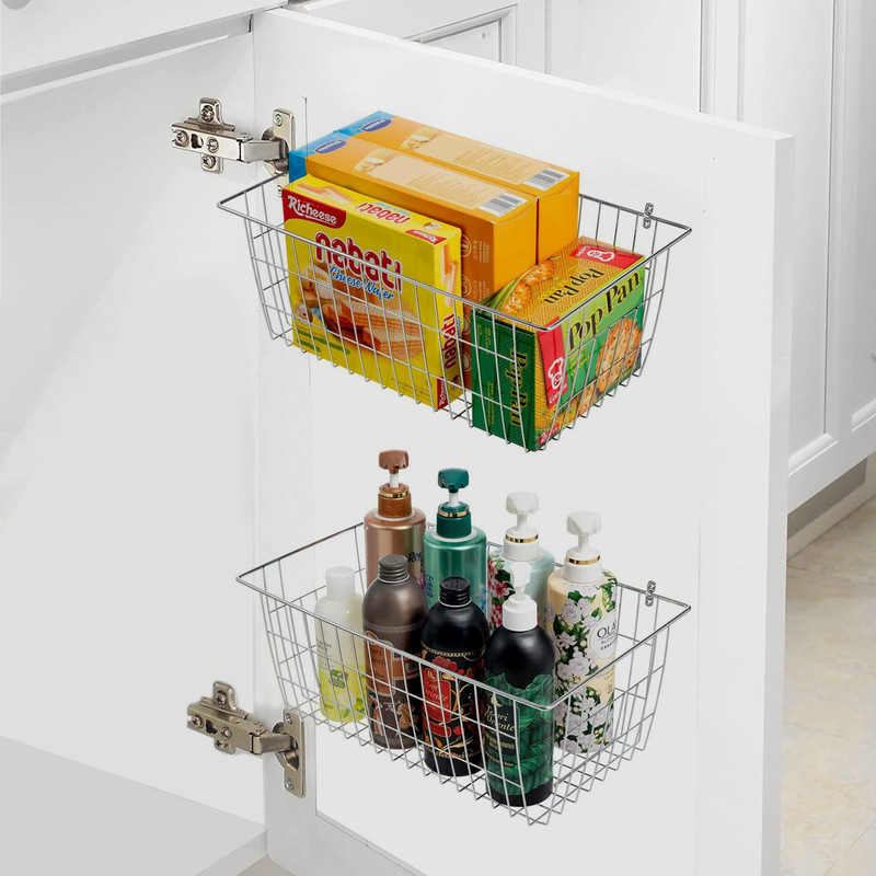 Smartslide Stainless Steel Stainless Steel Multipurpose Use Wire Storage Basket With Handle For Fridge Storage Basket(Pack of 2)