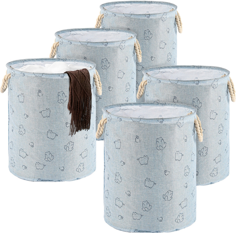 KUBER INDUSTRIES Cotton, Polyester Pack of 5 Clothes/Storage Basket with Handles | GM-19-BLU | Cat Print - Blue Storage Basket(Pack of 5)