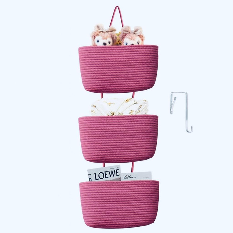 DYARCHY Cotton hanging storage basket (pink) Storage Basket(Pack of 3)