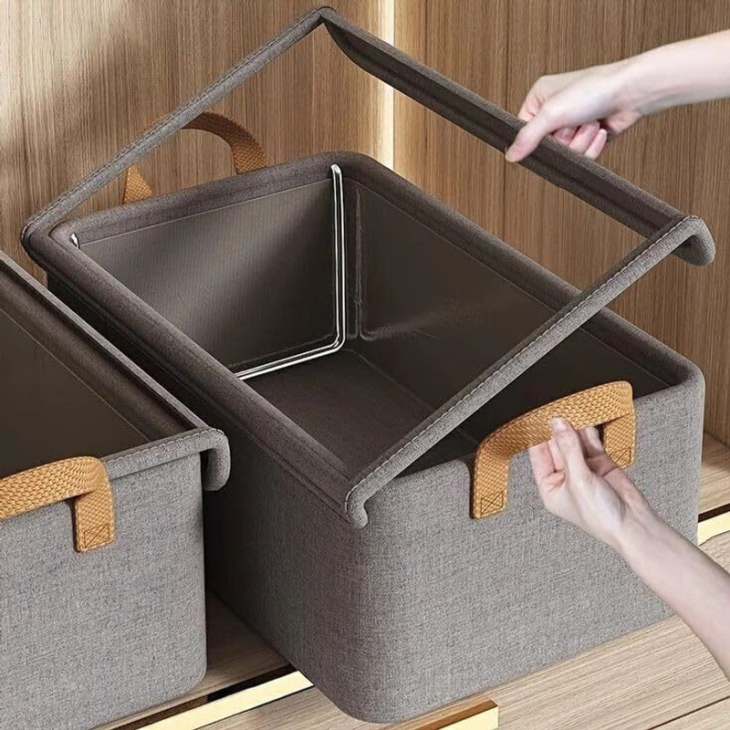 QCEN Polyester, Stainless Steel 26L Folding Storage Box with Cover Lid Drawer – Foldable Non-Woven Clothes Storage Basket(Pack of 1)