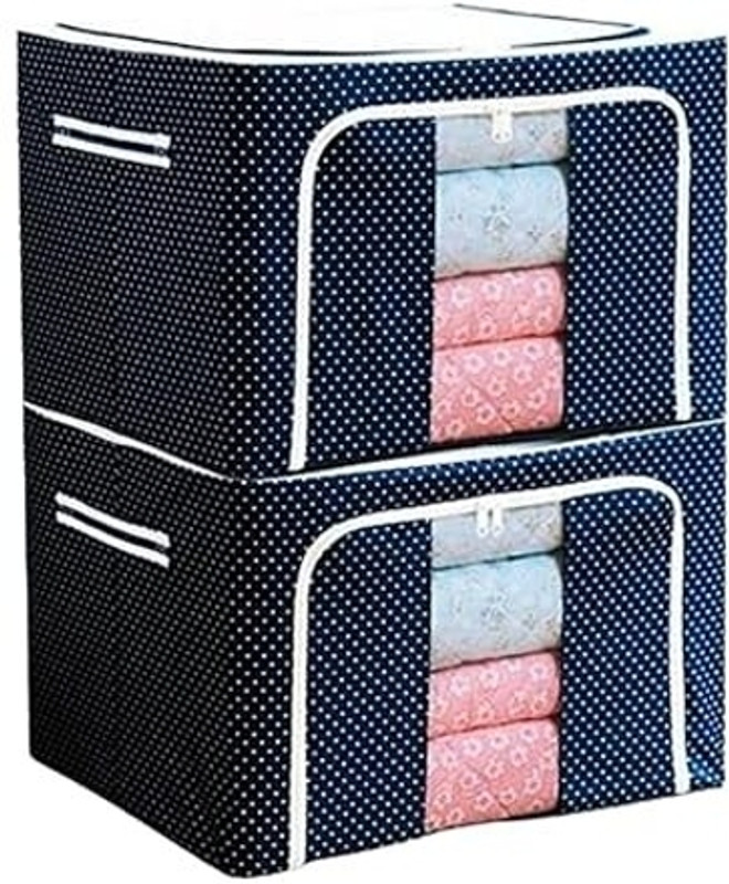 insew Cotton, Polyester, Stainless Steel Clothes Storage Box Multi 66 Ltr Rectangular Foldable Bags with Zip Storage Basket(Pack of 2)