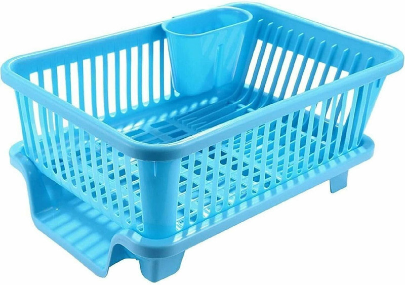 Soflin Plastic 3 in 1 Large Sink Set,Drying Washing Basket tray(BLUE) Storage Basket(Pack of 1)
