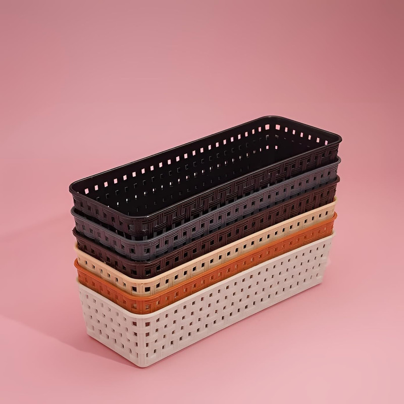 AK10ZONE Plastic Multipurpose Desk Organizer Tray Office Drawer Dividers Storage Bins for Kitchen Storage Basket(Pack of 6)