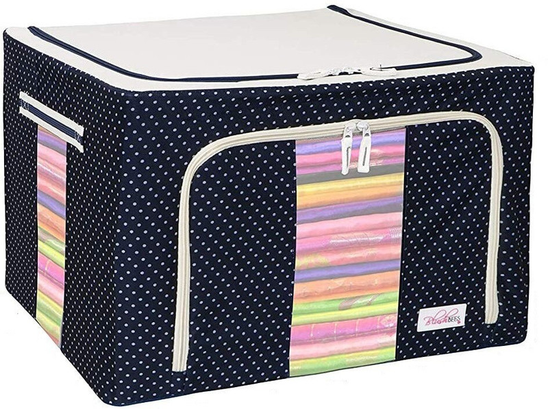 kapoormart Cloth Organizer Bag 66 LTR Foldable Steel Frame Cloths Zip Organizer Bag and Oxford Fabric Luggage Cover(30 x 40 x 50 CM, Multicolor)