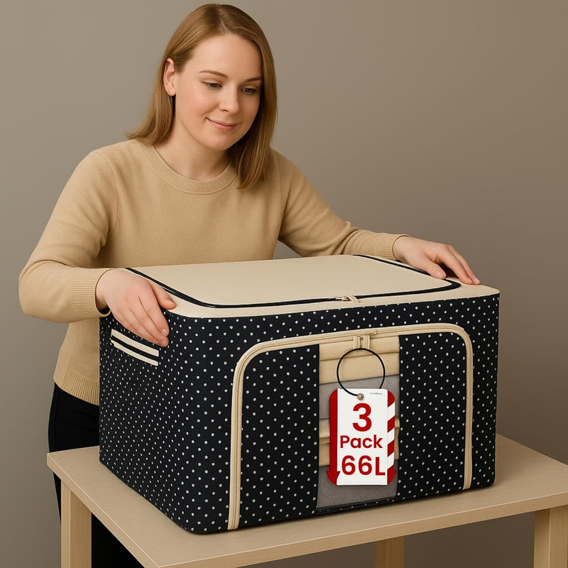 DHYEY ENTERPRISE 3 Foldable 66L Large Capacity Storage Boxes - Steel Frame Polyester Laundry Bag(Multicolor)