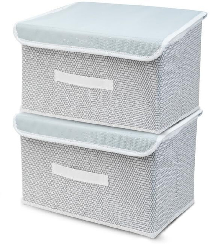 Hoomora Microfibre Hoomora Foldable Storage Basket Box with Lid Set of 2 Storage Basket(Pack of 2)