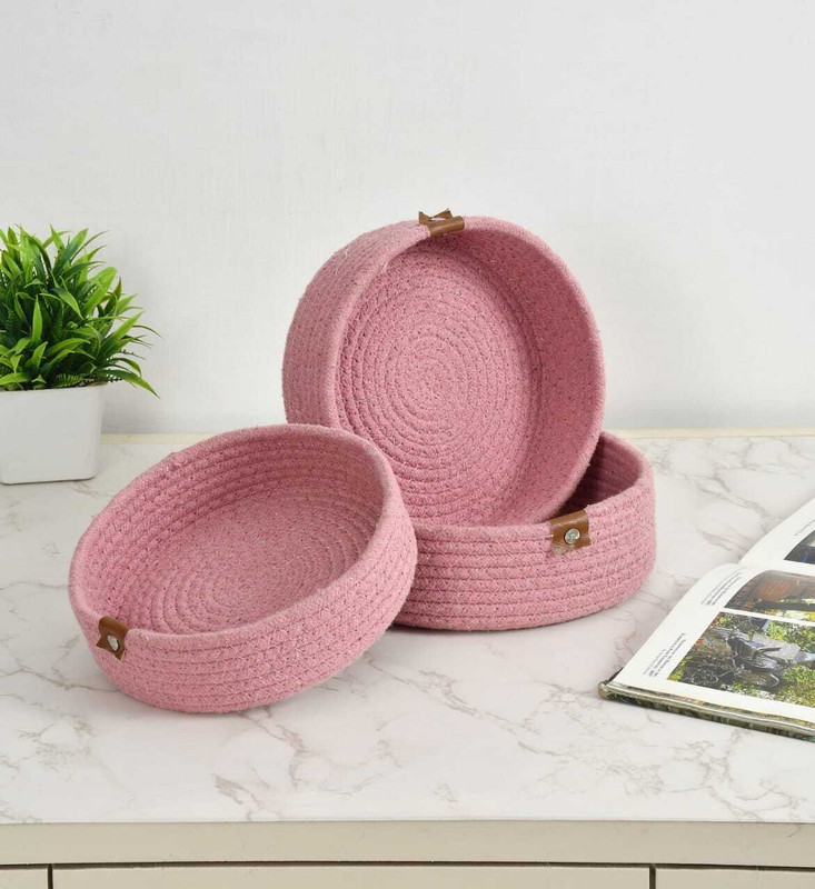 Avigo jute hand crafted basket Jute Fruit & Vegetable Basket(Pink)