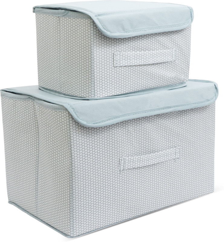 AtNoor Foldable Fabric Storage Box with Lid & Hndle Multipurpose Cloth Organizer Basket for Clothes, Toys, Books & Wardrobe Bigg & Small box (Set of 2)(Grey)