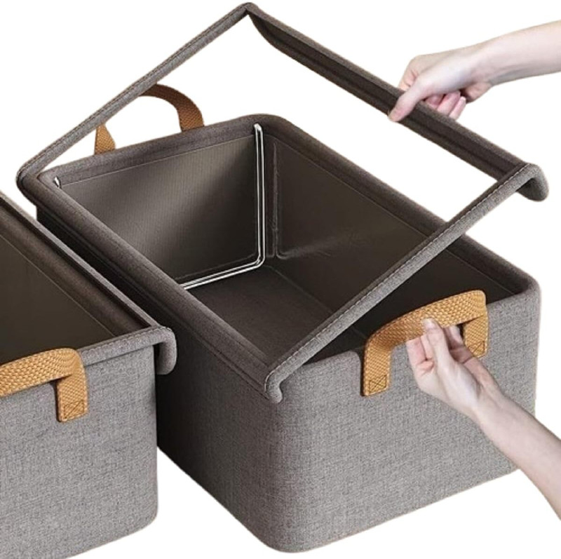 NMNMART Polyester 26L Foldable Fabric Storage Bin with Lid Clothes Wardrobe Organizer Box Storage Basket(Pack of 1)
