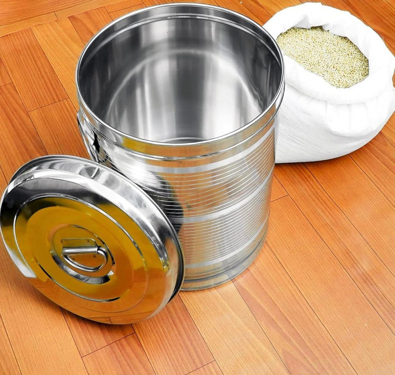 Manbhav Industries tainless Steel Rice Storage Container tainless Steel Rice Storage Container 25 L Drum(Silver, Pack of 1)