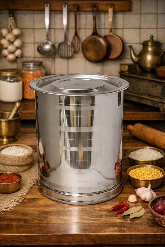 SHRI KRISHNA TRADERS Grain organizer container 30L Grain organizer container 30L 30 L Drum(Silver, Pack of 1)
