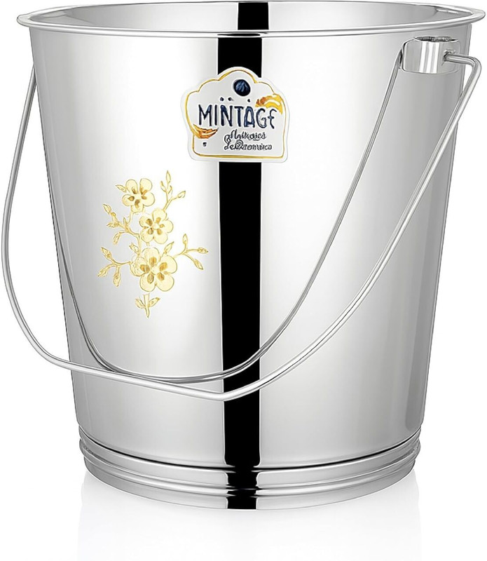 Mintage Balti For Serving Laser Bucket For Bathroom 9.5L | Water Storage Bucket Kitchen BKT-10laser 9.5 L Drum(Silver, Pack of 1)