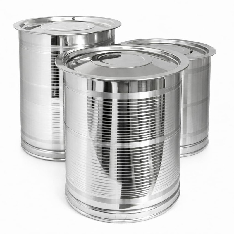 Shopsidex Stainless Steel Storage Drum Set of 3 – 10kg, 15kg, 20kg “ Storage Kothi/Drum Set of 3 with Lid – 10kg, 15kg, 20kg for Grains/Water” 45 L Drum(Silver, Pack of 3)
