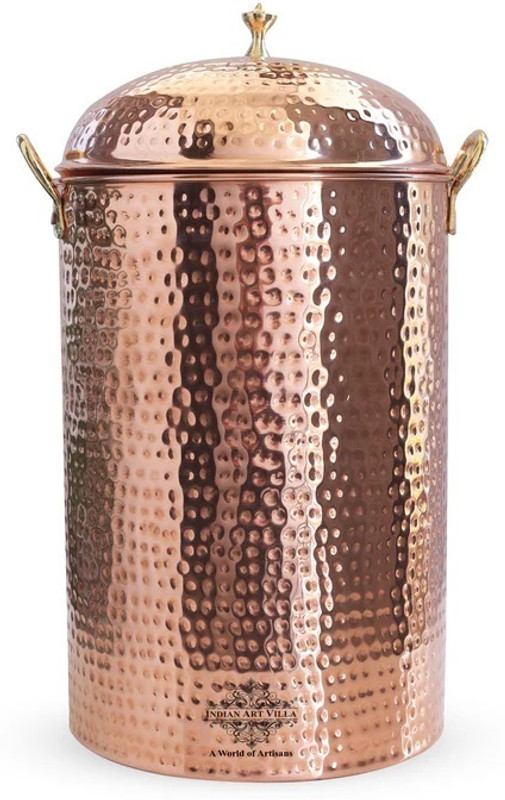 IndianArtVilla Copper Hammered 12 Liter Storage Water Pot Container / Kitchen Water Storage Pot Big-Water Tank 12 L Drum(Brown, Pack of 1)