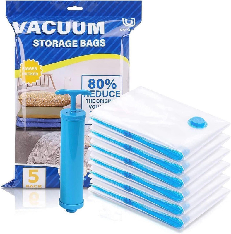BAKSHISH Premium Jumbo Vacuum Storage Bags for Clothes & Blankets with Hand Pump High Volume Storage Vacuum Bags, Miscellaneous Storage Vacuum Bags(Pack of 5)