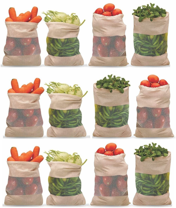 Kottify Cotton Storage Vegetable Cloth Reusable Fridge Bags Grocery Bags Zipper. Cotton Storage Pouch(Pack of 12)