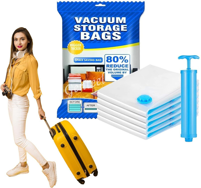 BKDT Marketing Vacuum Storage Bags with Hand Pump Reusable Ziplock Space Saver Bags For Clothes Travel Storage Vacuum Bags(Pack of 1)