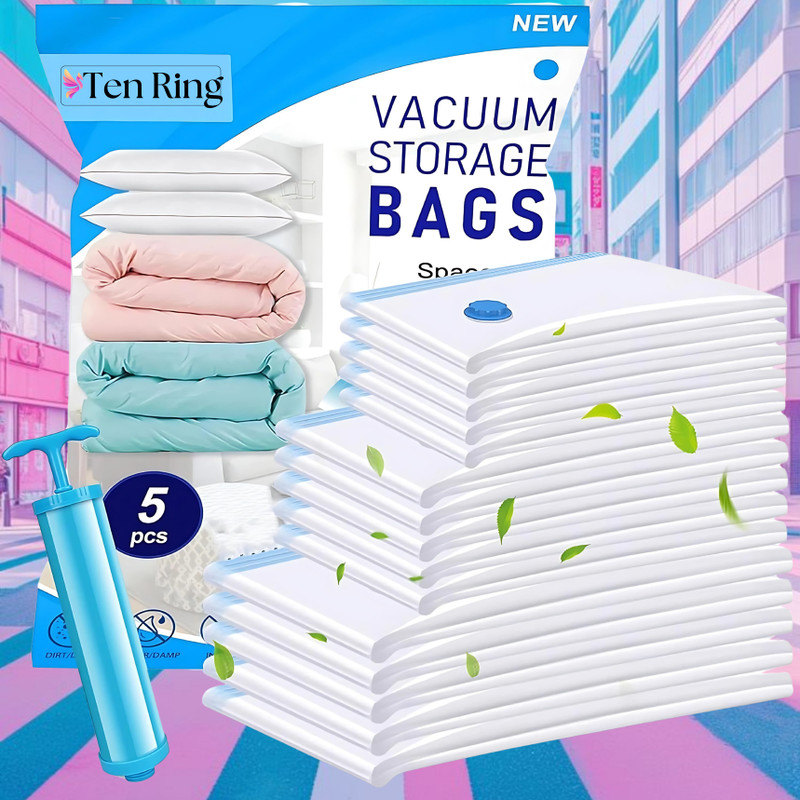 Ten Ring Space-saving vacuum bags for clothes and blankets. Airtight, leak-proof Travel Storage Vacuum Bags(Pack of 5)