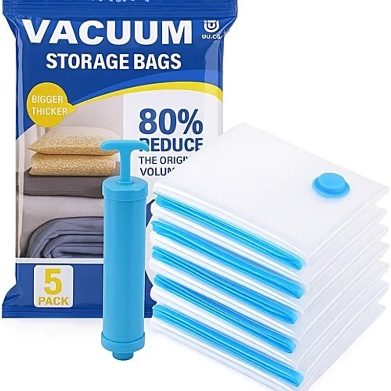 Quicknik Space Saver Storage Bags for Cloths, Airtight Reusable Ziplock with Hand Pump Travel Storage Vacuum Bags(Pack of 5)
