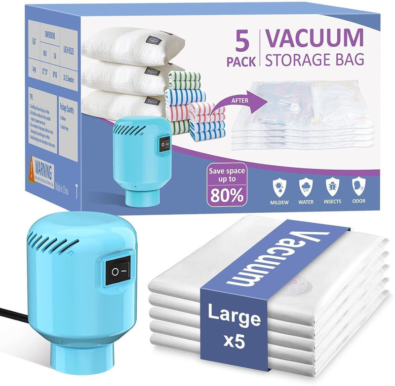 MEXERRIS 5 large Vacuum Seal Bags with electric pump , Good for Storage and Organization Travel Storage Vacuum Bags(Pack of 5)