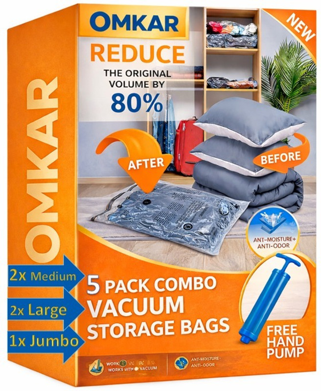 evoza Vacuum Storage Bags Set with Hand Pump (Jumbo, Large & Medium Sizes) Travel Storage Vacuum Bags(Pack of 5)