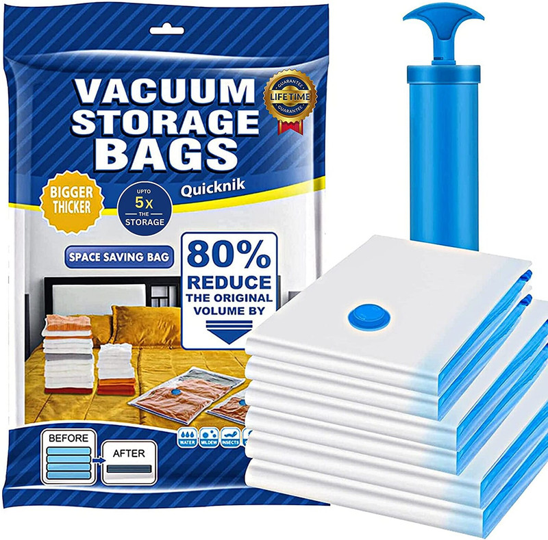 Quicknik Vacuum Storage Bags (2S (40cmx60cm), 2M (50cmx70cm), 1L(60cmx80cm)) High Volume Storage Vacuum Bags(Pack of 5)