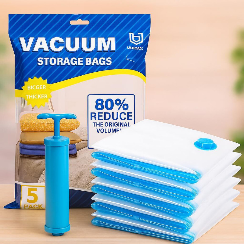 Quicknik Space Saver Bags for Vaccine Sealed Compression Packing Bag with Hand Pump Travel Storage Vacuum Bags(Pack of 6)