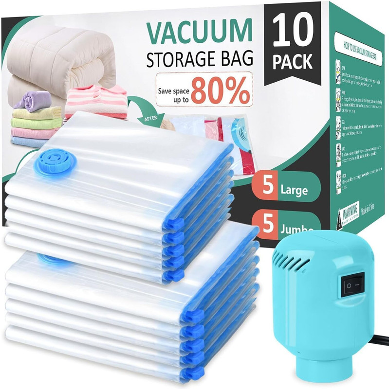 evoza Jumbo 5x Vacuum Storage Bags with Electric Pump Travel Storage Vacuum Bags(Pack of 5)