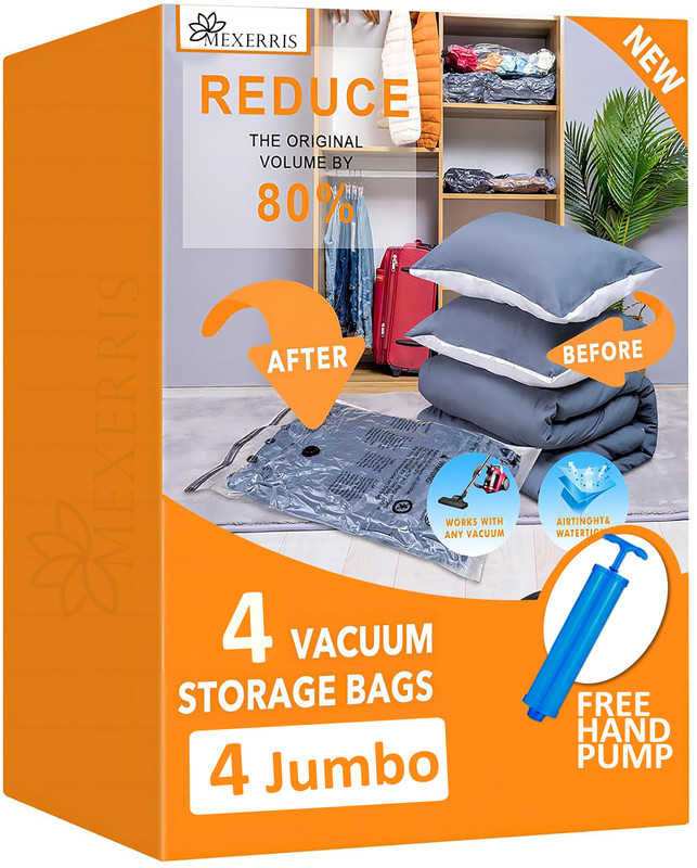 MEXERRIS 4 JUMBO (70*100) Vacuum Seal Bags with Manual pump for storage organizer Travel Storage Vacuum Bags(Pack of 4)