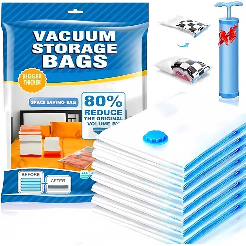Quicknik Space Saver Storage Bags for Cloths, Airtight Reusable Ziplock with Hand Pump Travel Storage Vacuum Bags(Pack of 5)