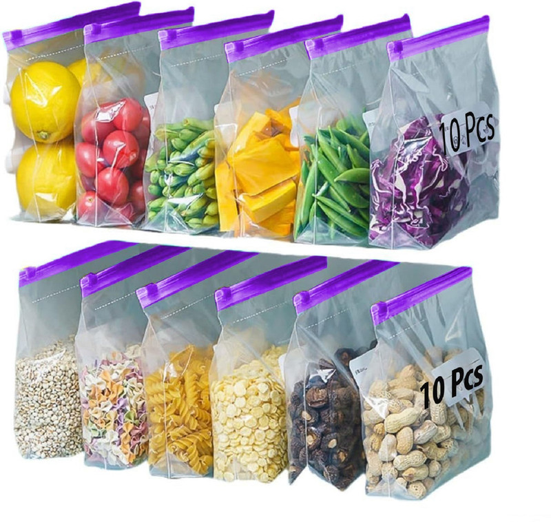 ZUCLLIN Zip Lock Reusable Vegetable Food Storage Freeze Zipper Lock Pouch Storage Pouch Travel Storage Vacuum Bags(Pack of 10)